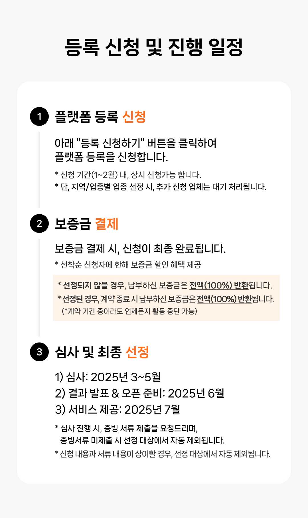 입점 신청 및 진행 일정