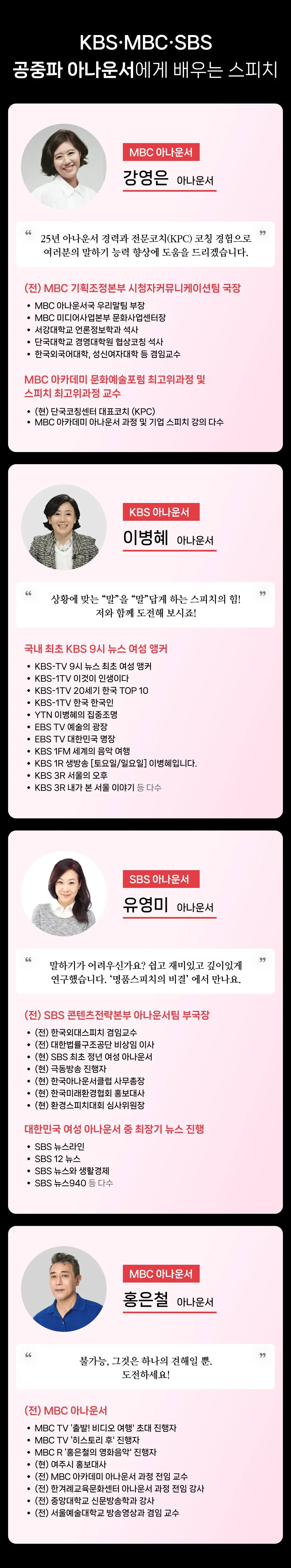 강영은 아나운서, 이병혜 아나운서, 유영미 아나운서, 홍은철 아나운서